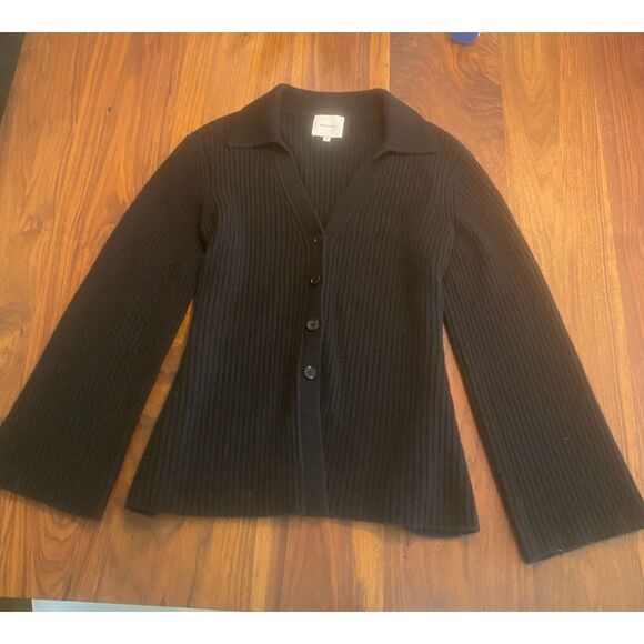 Reformation Sweaters - Reformation Women's Black Ribbed Knit Cashmere Button Front Sweater Medium